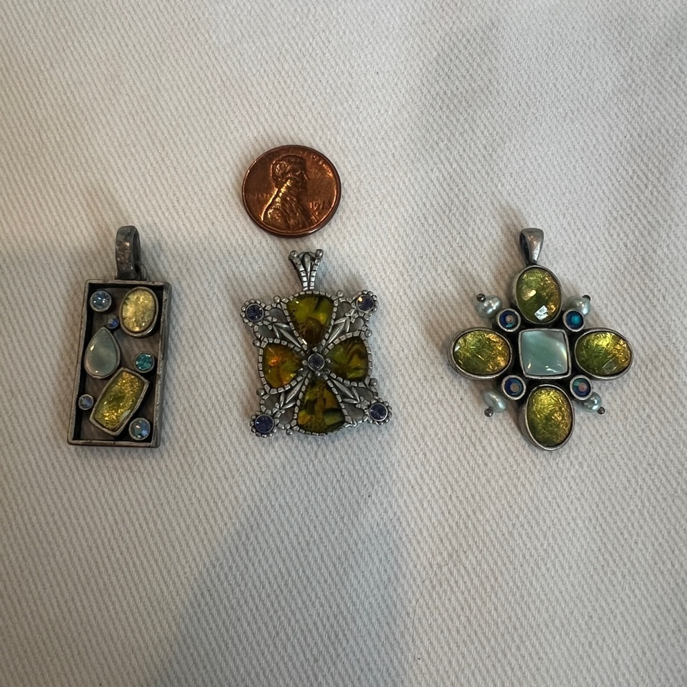 3 Lia Sophia mother of pearl and rhinestones necklace slides pendants - Picture 2 of 14